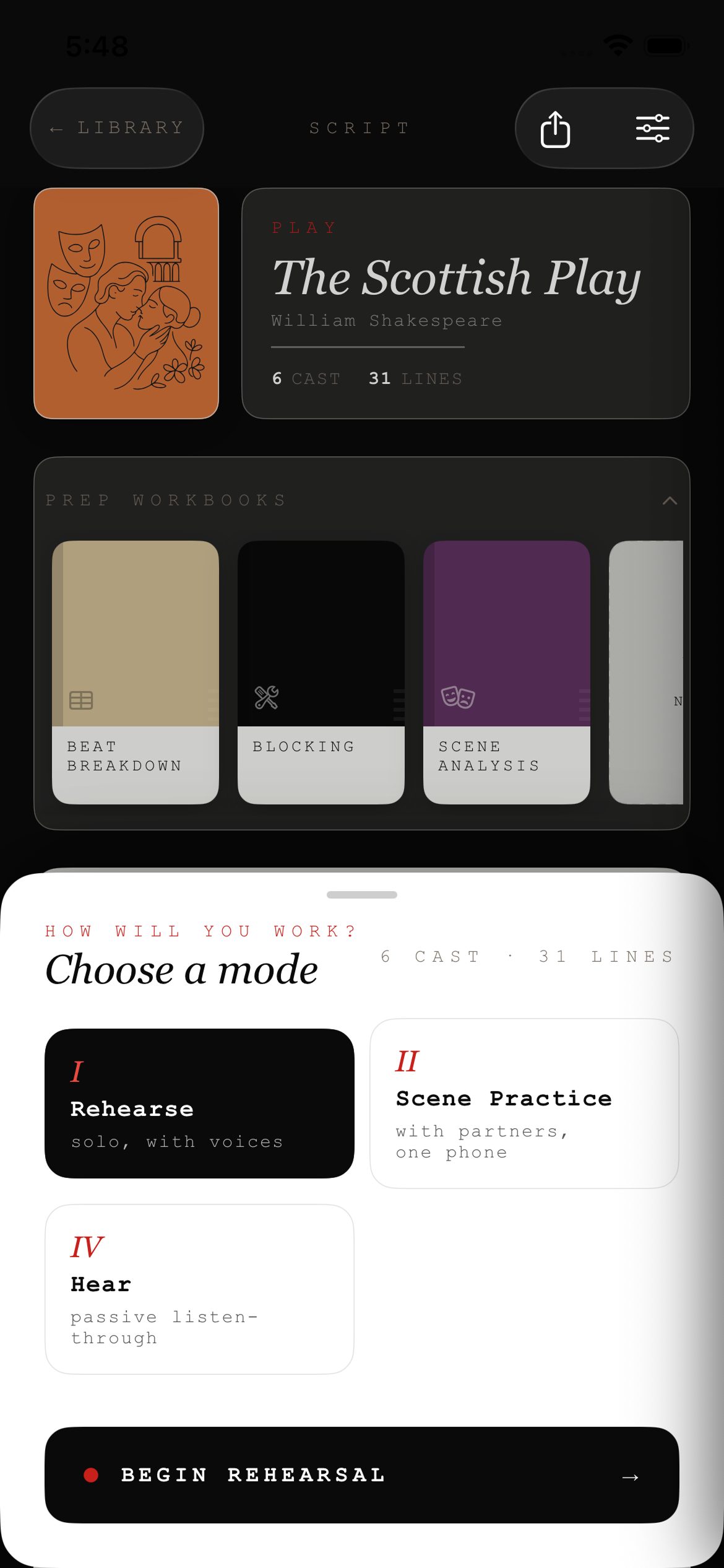 Choose a rehearsal mode in Klieg